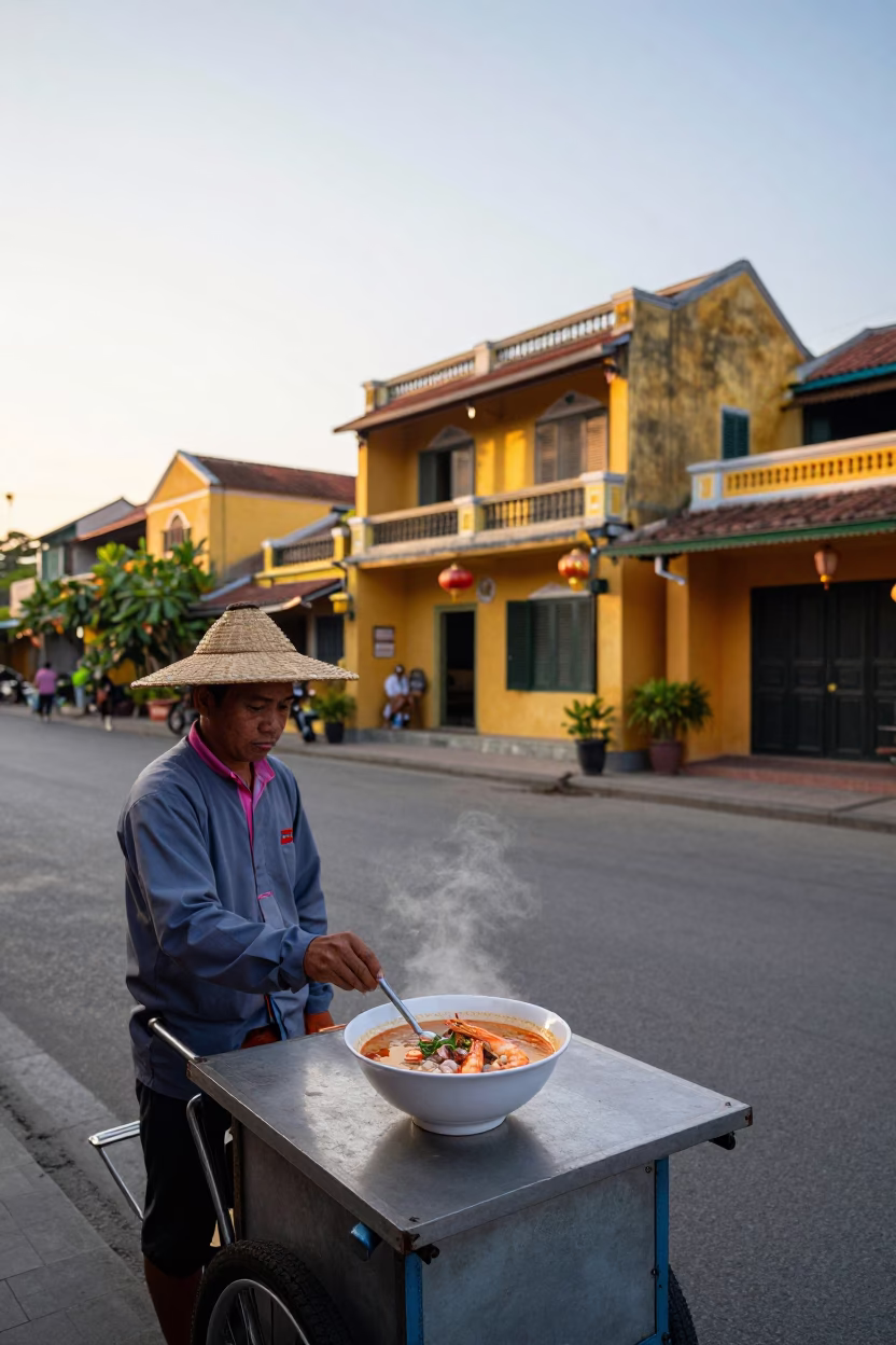 Laksa in Hoi An at The Early Morning Light in in Hoi An, Vietnam