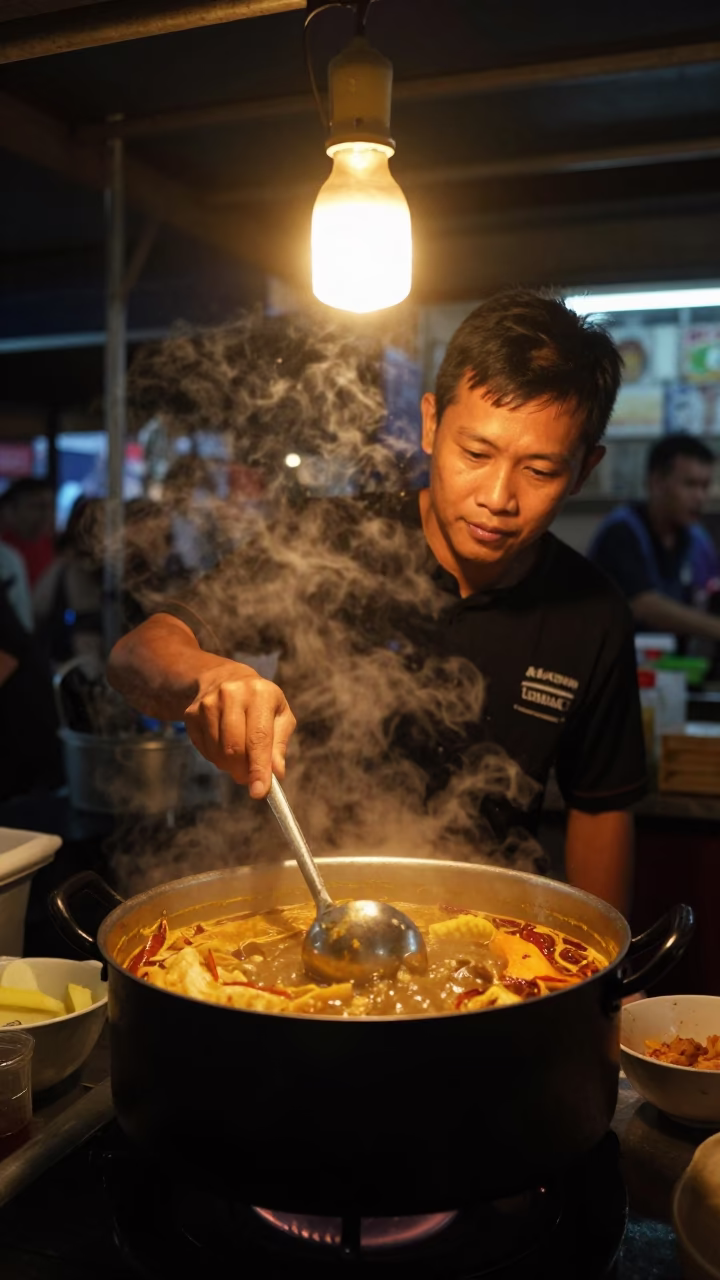 Laksa Lemac in Kuala Lumpur at The Predawn Darkness Light in in Kuala Lumpur, Malaysia