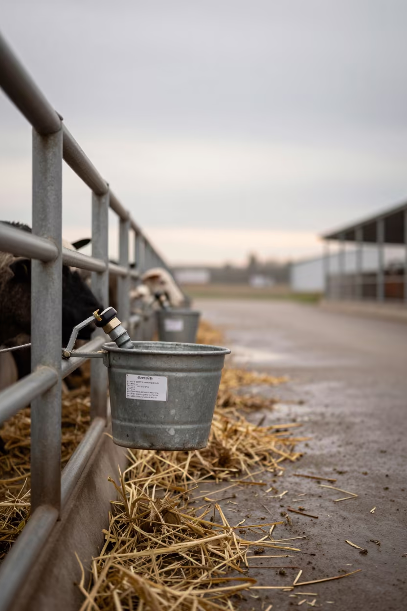 Lamb Tube Feeder Cup in Belarus Feedlot in along a feedlot lane in Belarus
