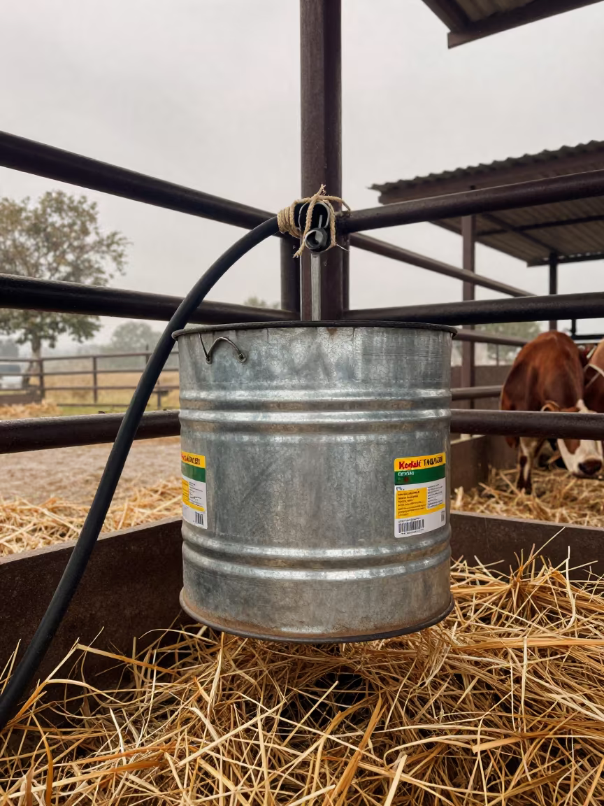 Lamb Tube Feeder in Meghalaya Barn Light in inside a ranch corral in Meghalaya