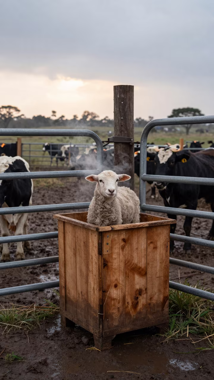 Lamb in Warming Box Corner South Sudan Evening in beside a pasture gate in South Sudan