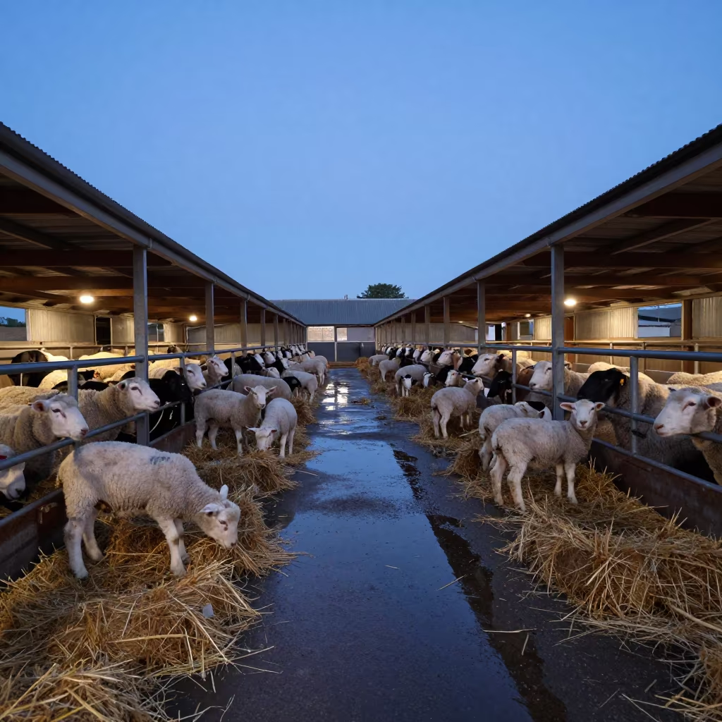 Lambing Barn Twilight England Stockyard in at a stockyard loading ramp in England
