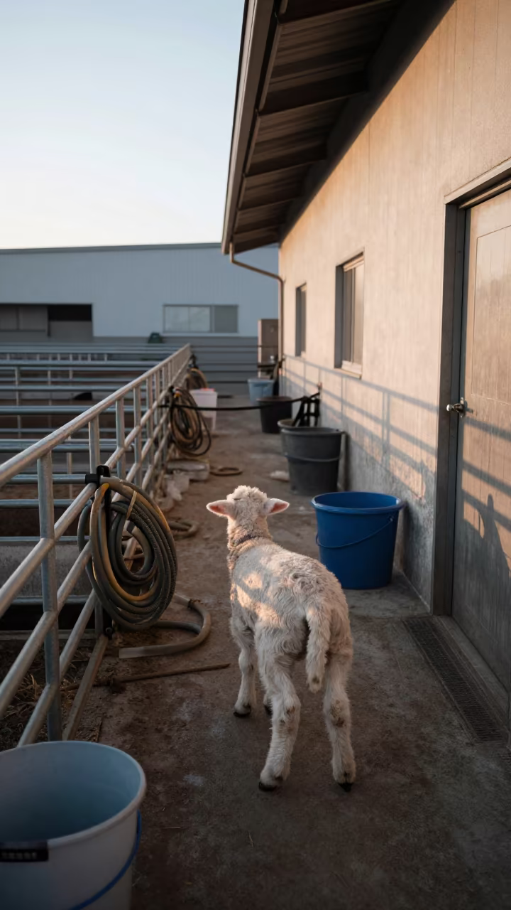 Lambing Pen at Dawn in Shikoku Stable in in a stable aisle in Shikoku