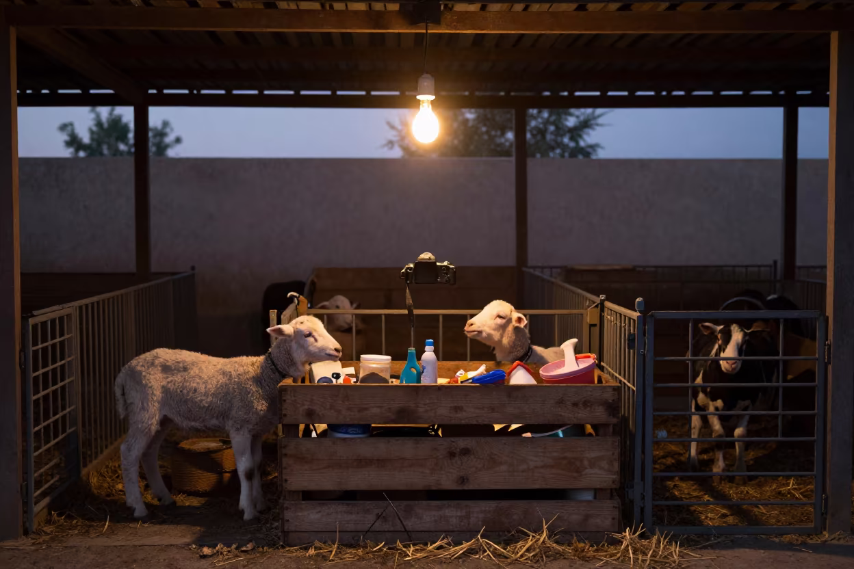 Lambing Pen Heat Lamp Before Dawn in Bahrain in inside a shearing shed in Bahrain