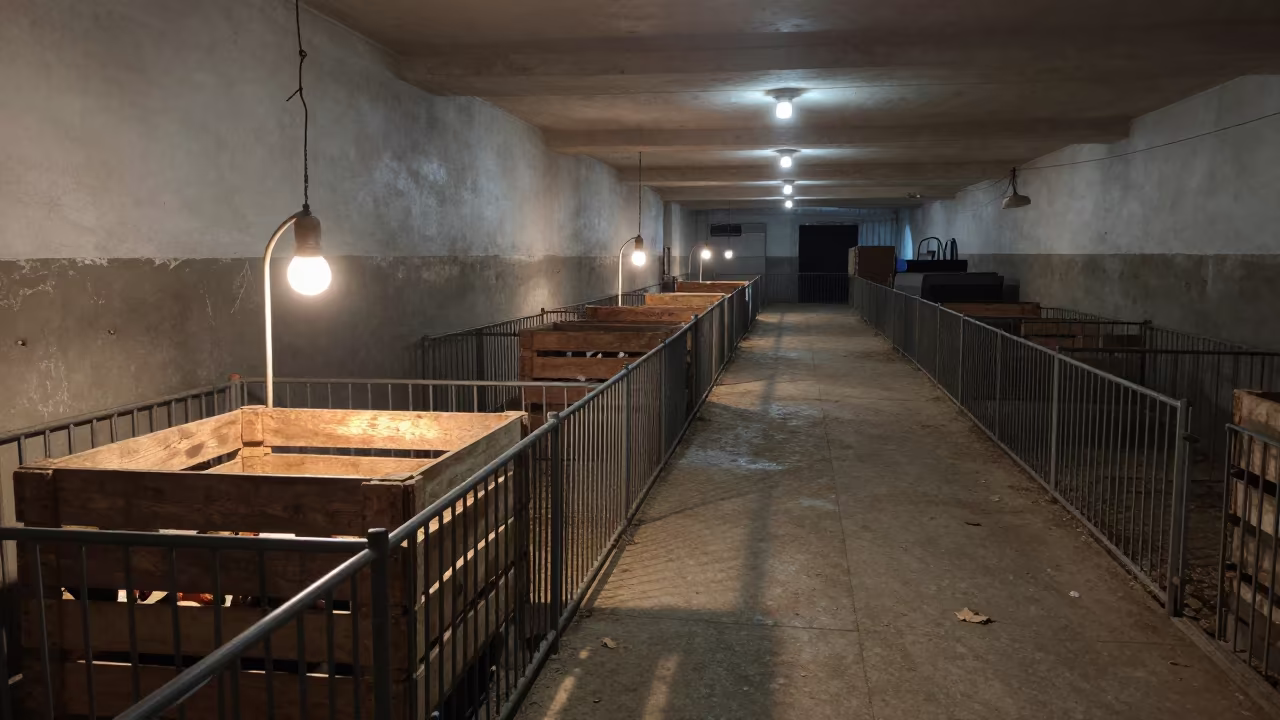Lambing Pen Heat Lamp Crate in Jharkhand Aisle in in a poultry house aisle in Jharkhand