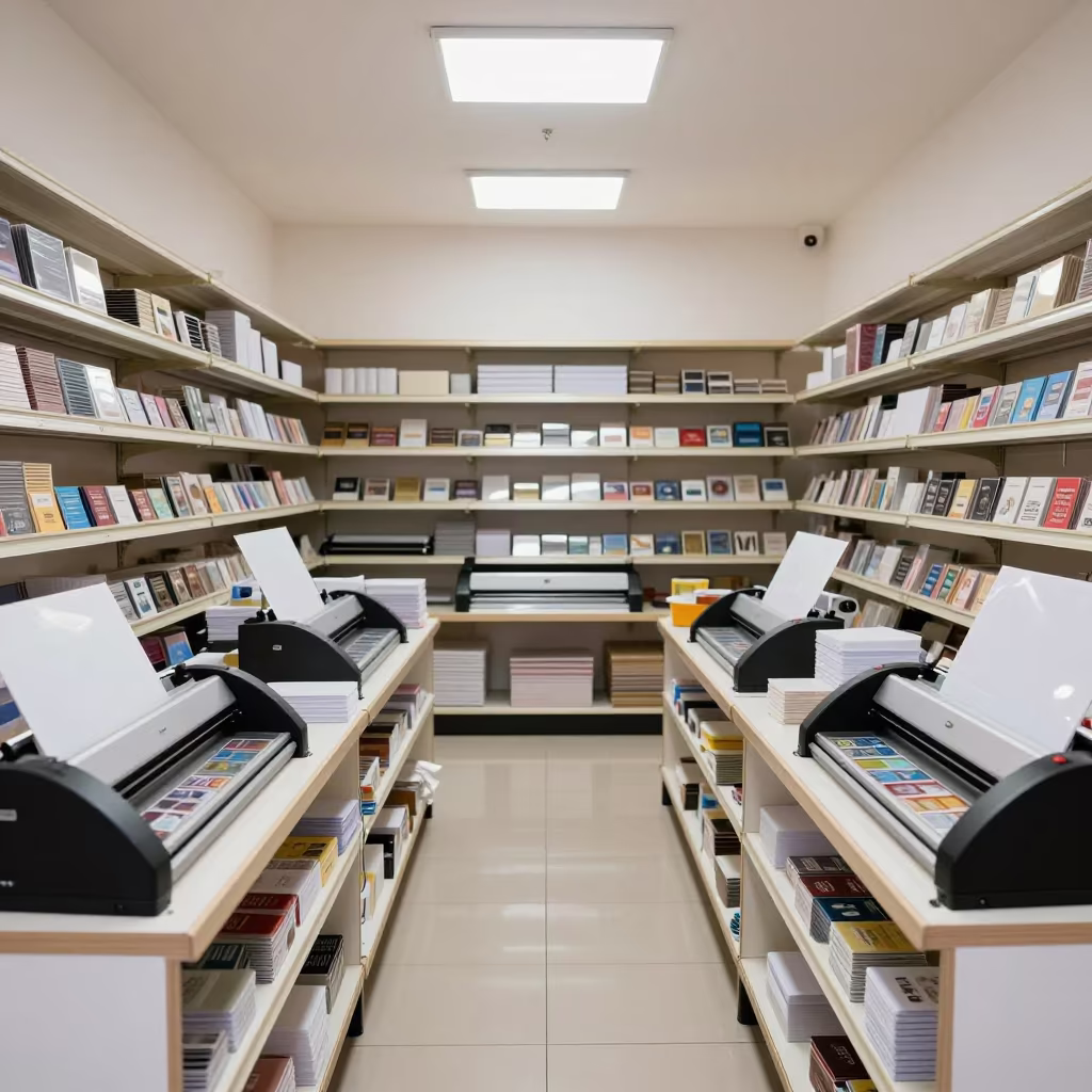 Laminator Bench Storefront Antananarivo Late Morning in inside a storefront prepared for opening near Antananarivo