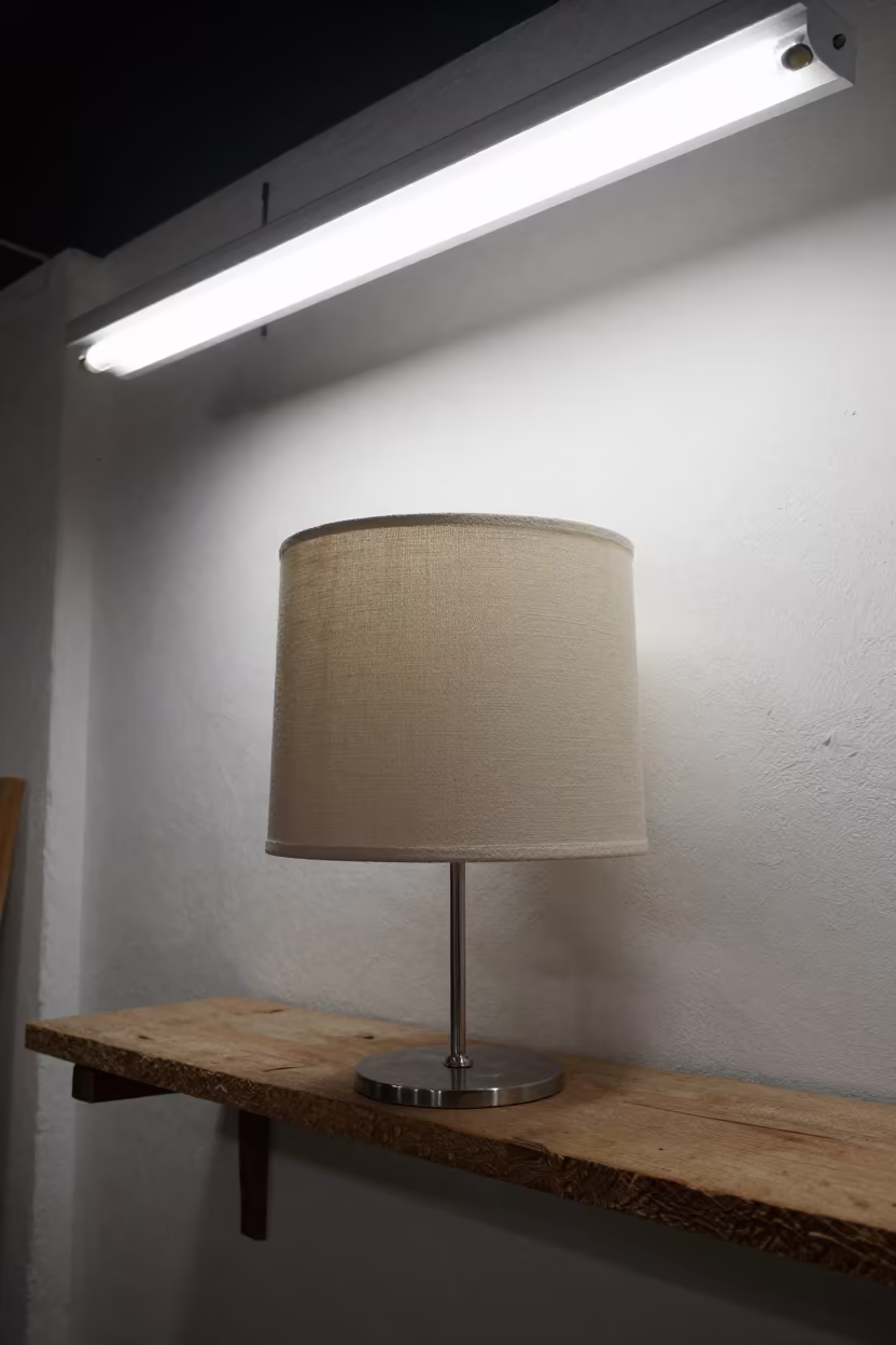 Lampshade Detail on Shelf in Tabou Night in on a workshop shelf in Tabou