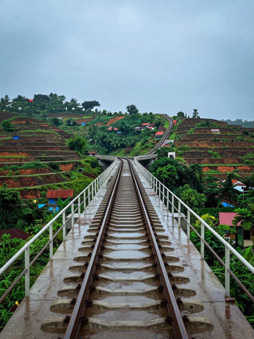 Lamu Railway Viaduct After Rain in along a bridge maintenance walkway near Lamu
