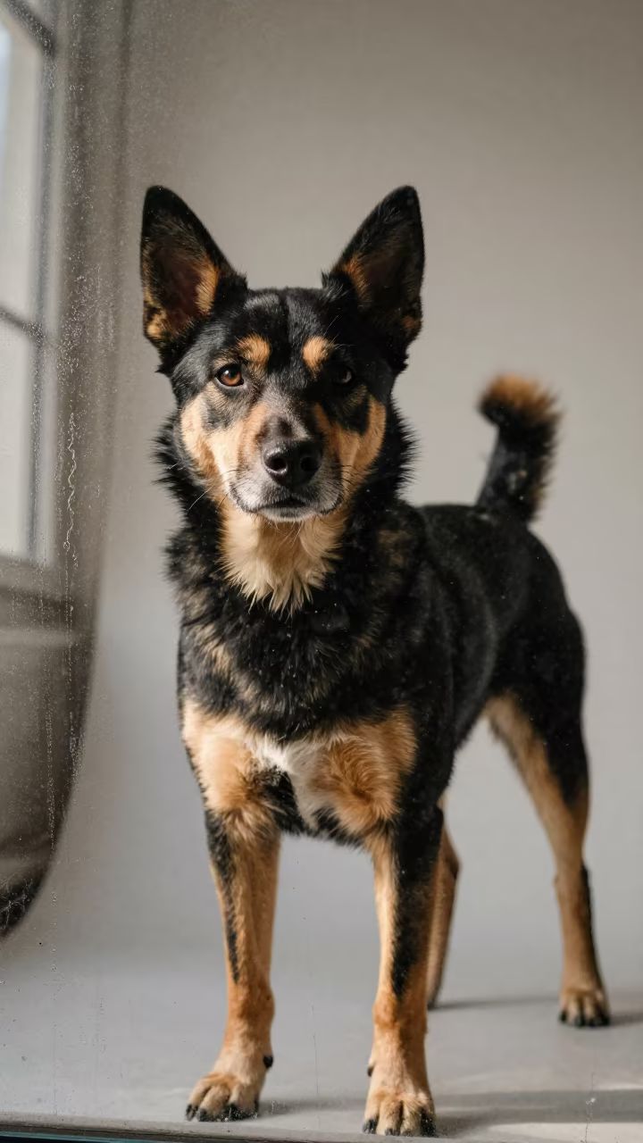 Lancashire Heeler Portrait Studio Ghazni in in a quiet portrait studio with a plain backdrop and eye-level framing in Ghazni