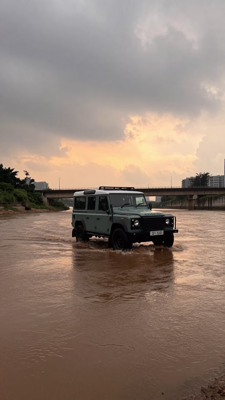 Land Rover River Crossing Monsoon Sunset Kowloon in near Kowloon City, Hong Kong