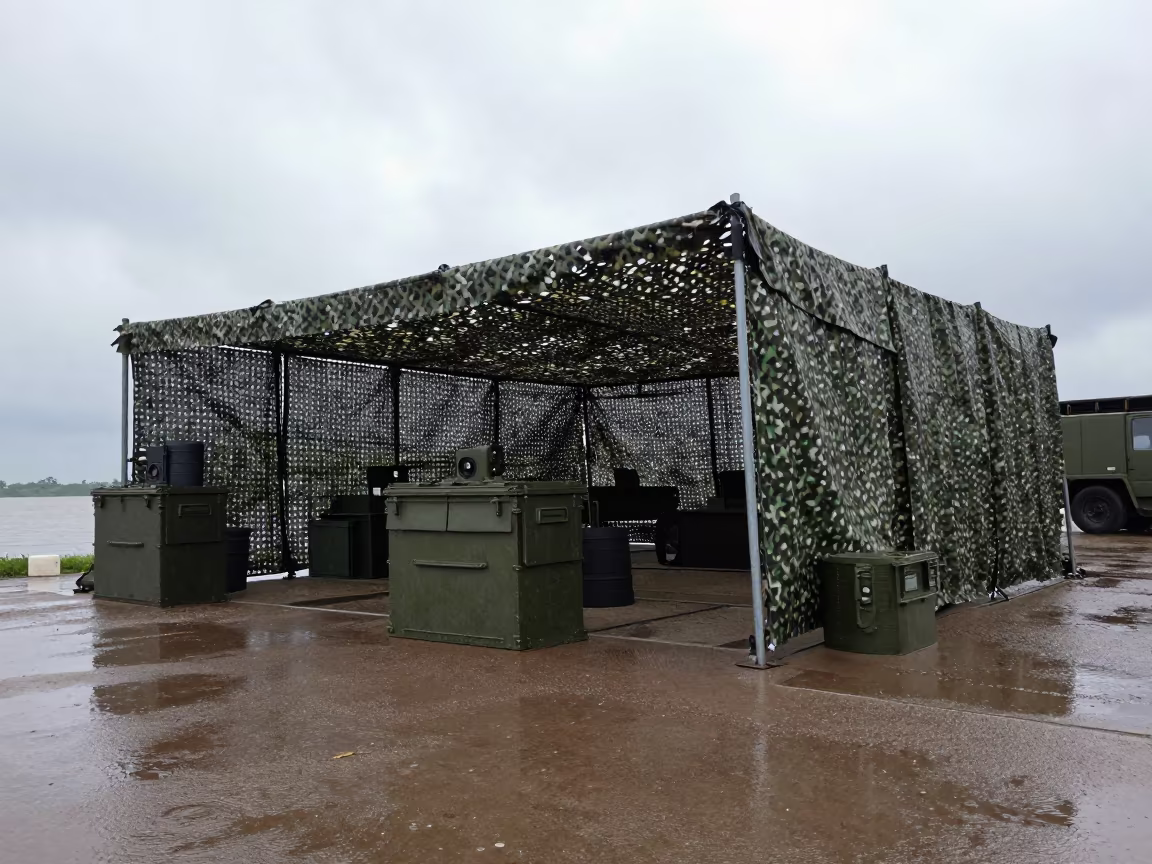 Landing Zone Panel Kit Under Net Shelter Lagos in beneath a camouflage net shelter in Yaba, Lagos