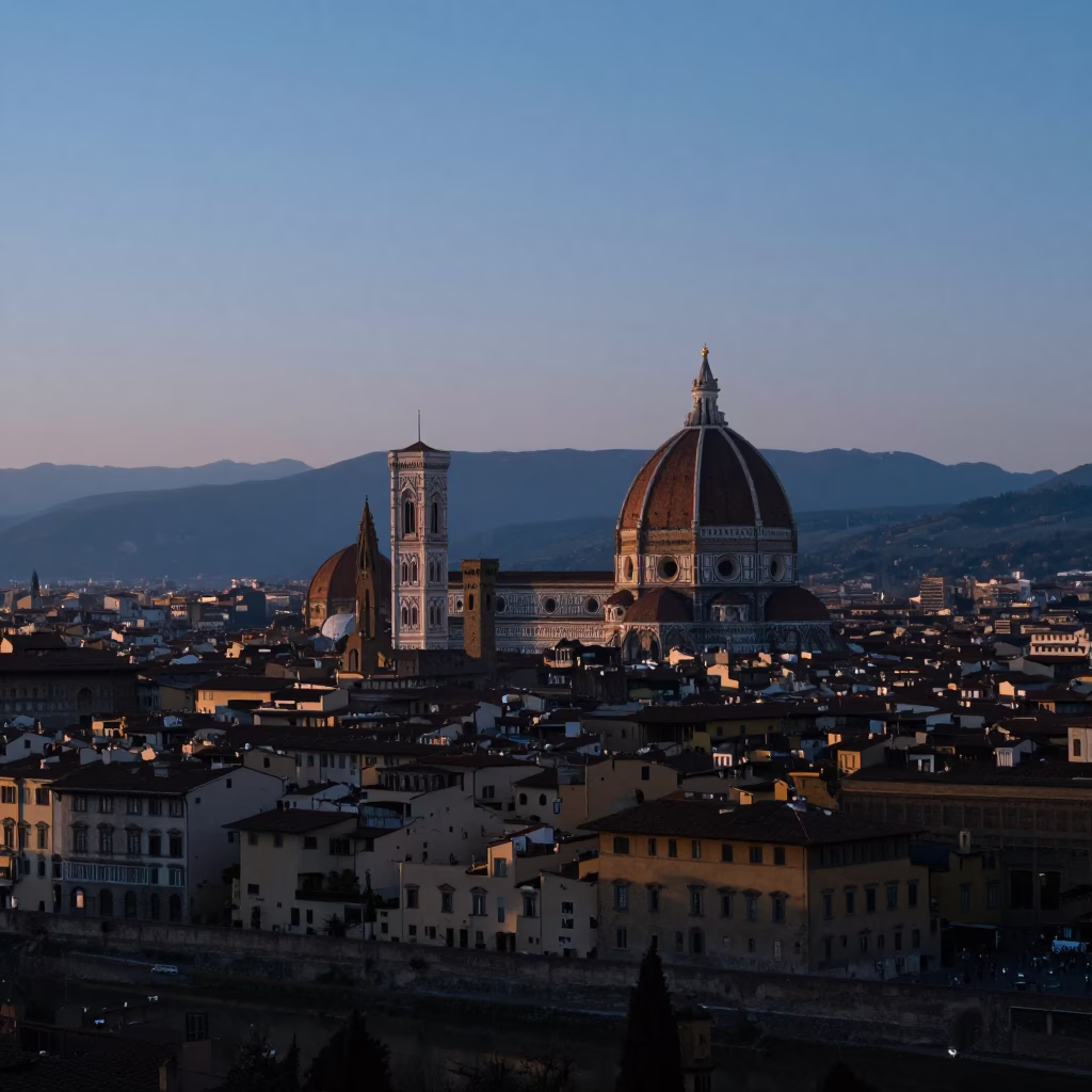 Landscape in Florence at The Still Hours Before Dawn Light in in Florence, Italy