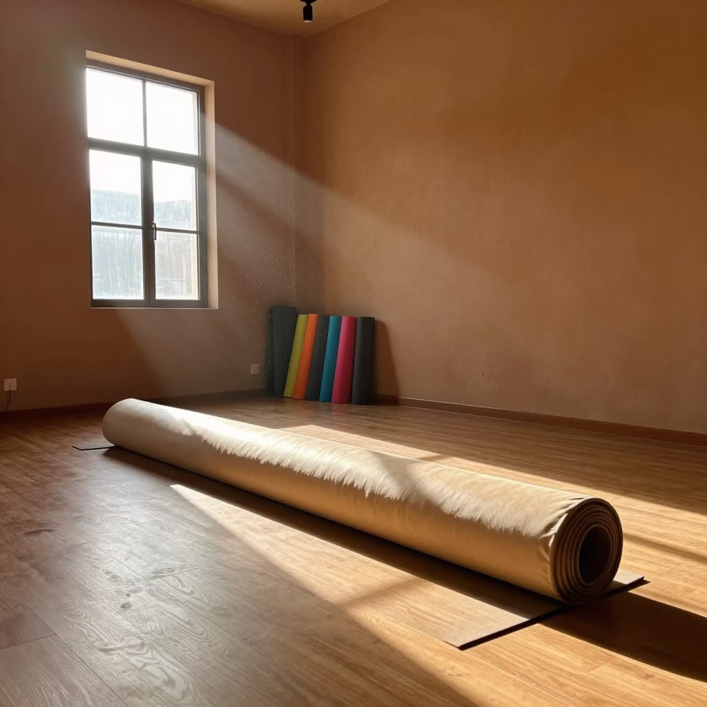 Lane Flag Tube in Yoga Studio Evening Light in inside a yoga studio before the session begins in Shibin Al Kawm