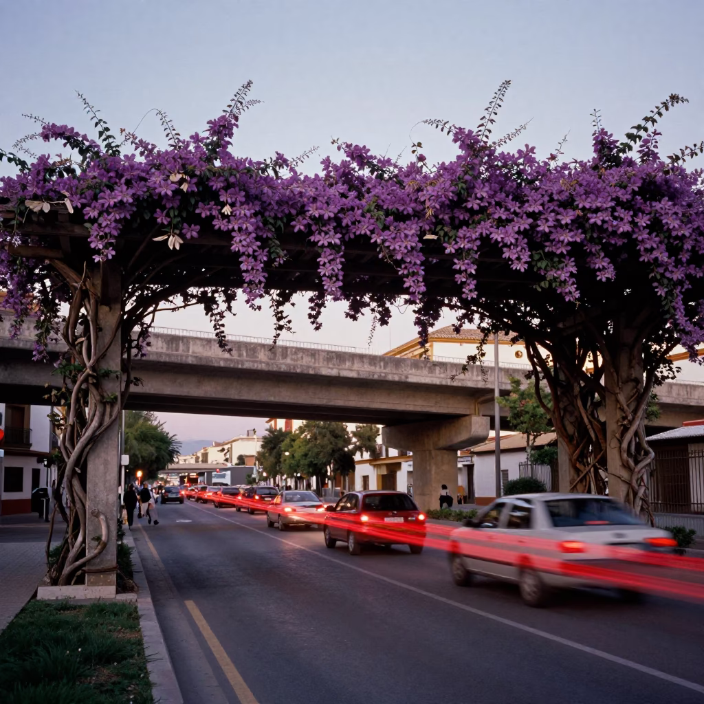 Lane Split in Granada at Honeyed Evening Light in in Granada, Spain