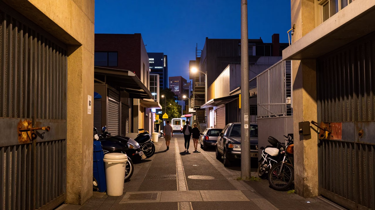 Laneway in Melbourne at Blue Hour in in Melbourne, Victoria, Australia