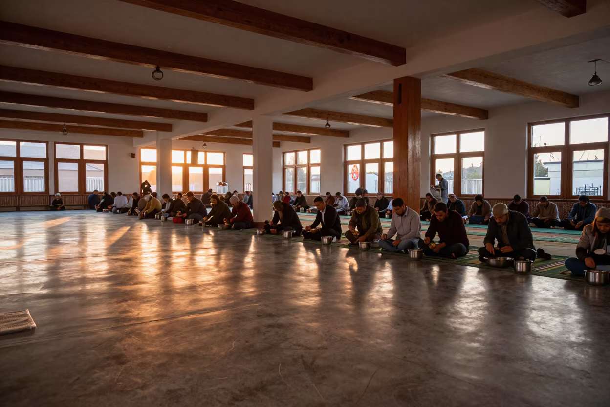 Langar Service in Kelowna Mosque Hall in in a mosque prayer hall in Kelowna