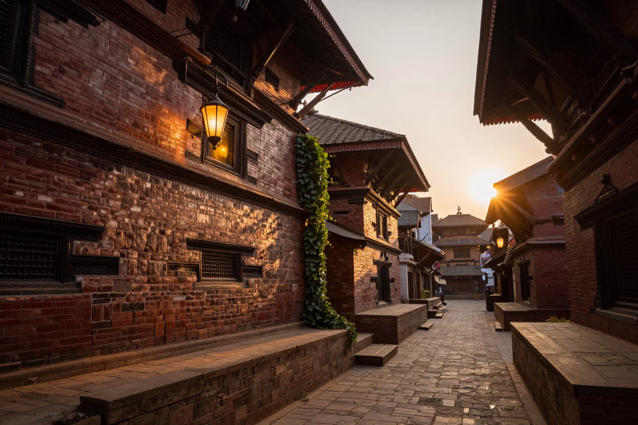 Lantern Alley in Kathmandu at Sunset Light in in Kathmandu, Nepal