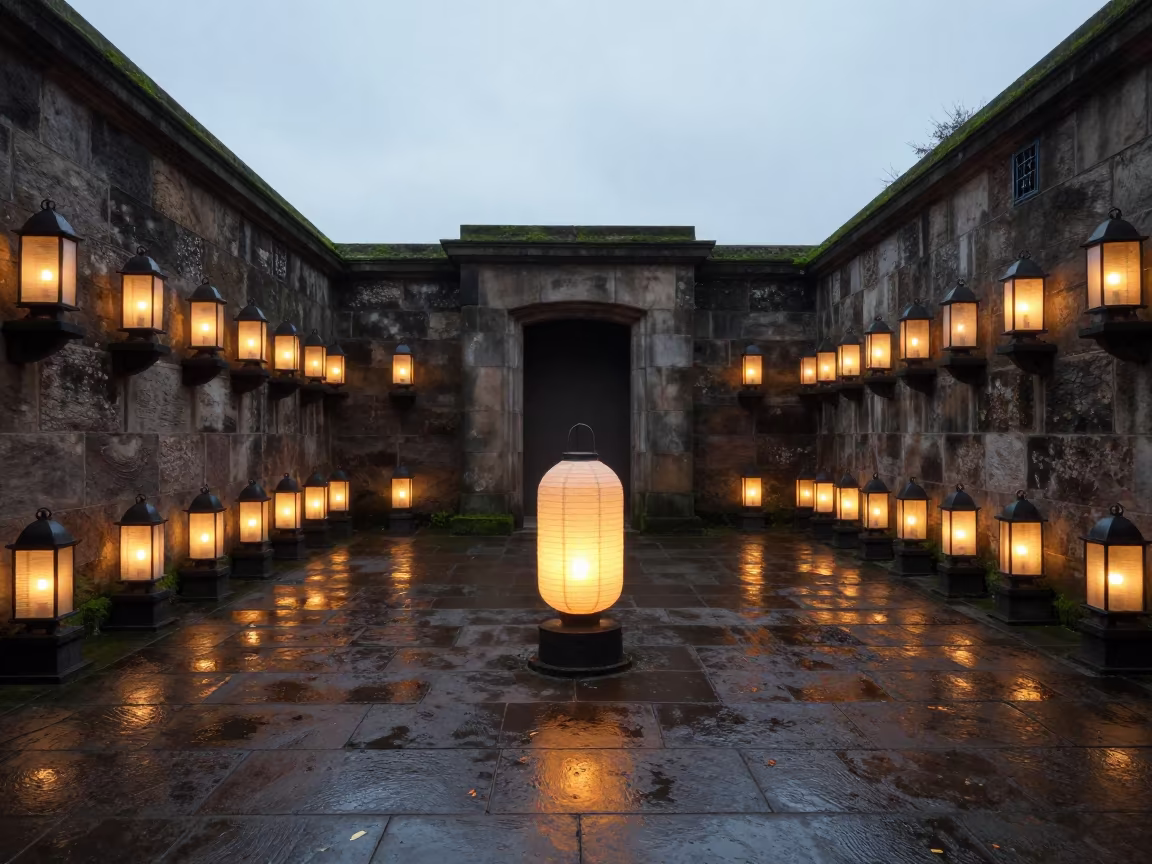 Lantern Light in Glasgow Shrine Cellar in in a shrine lined with lanterns in Glasgow