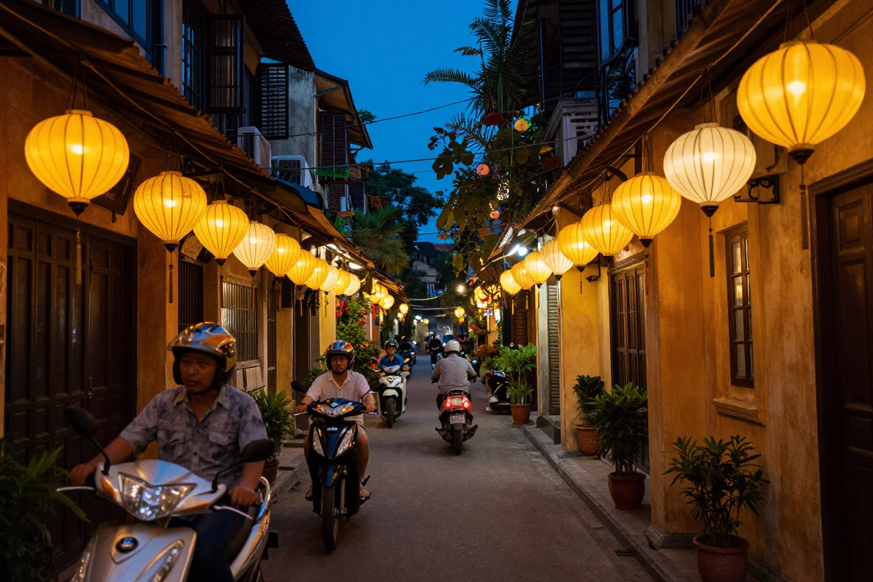 Lantern-lit Alley at Blue Hour in Hanoi in in Hanoi, Vietnam