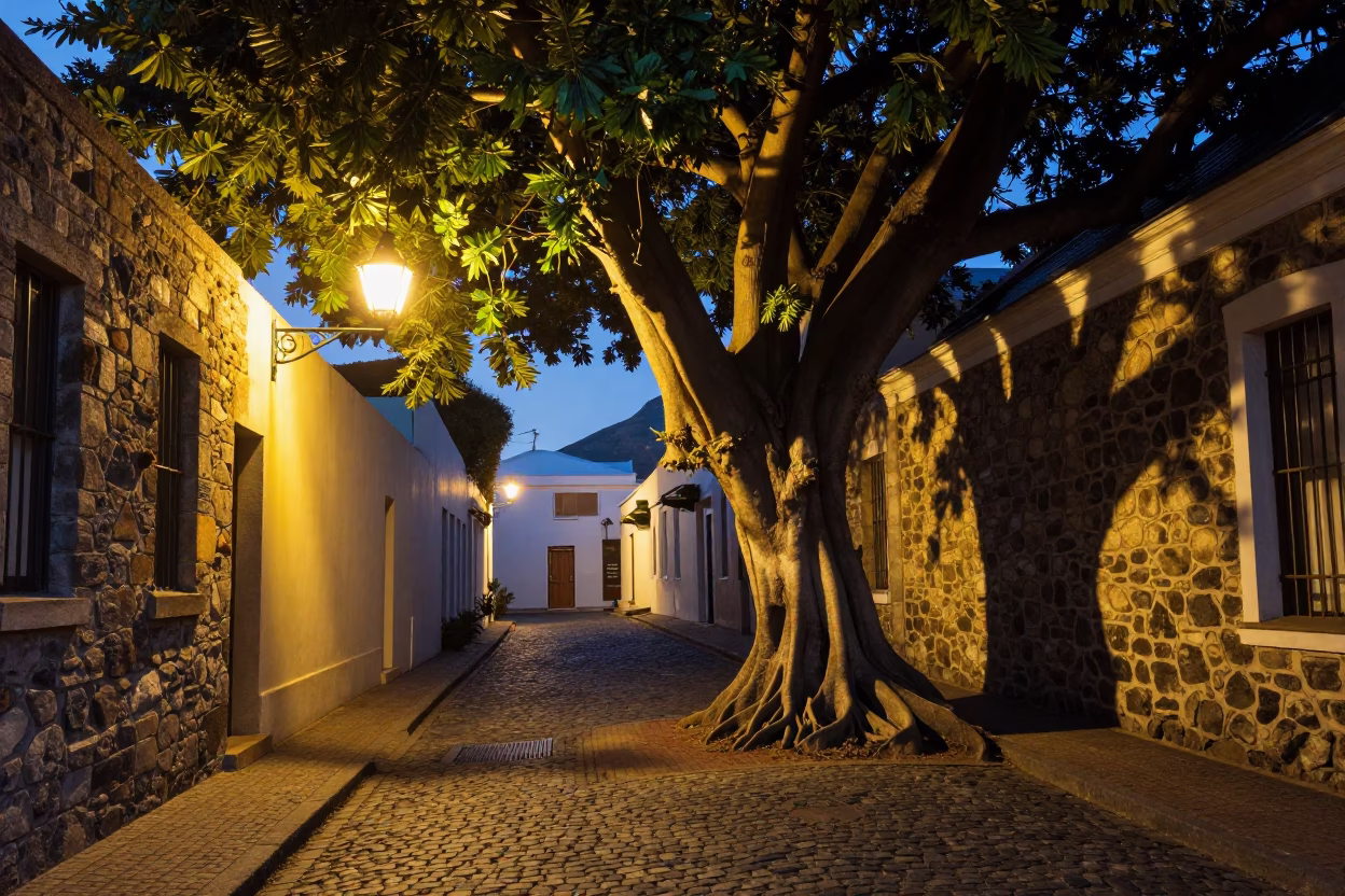 Lantern-lit Alley at The Early Evening Light in Cape Town in in Cape Town, South Africa