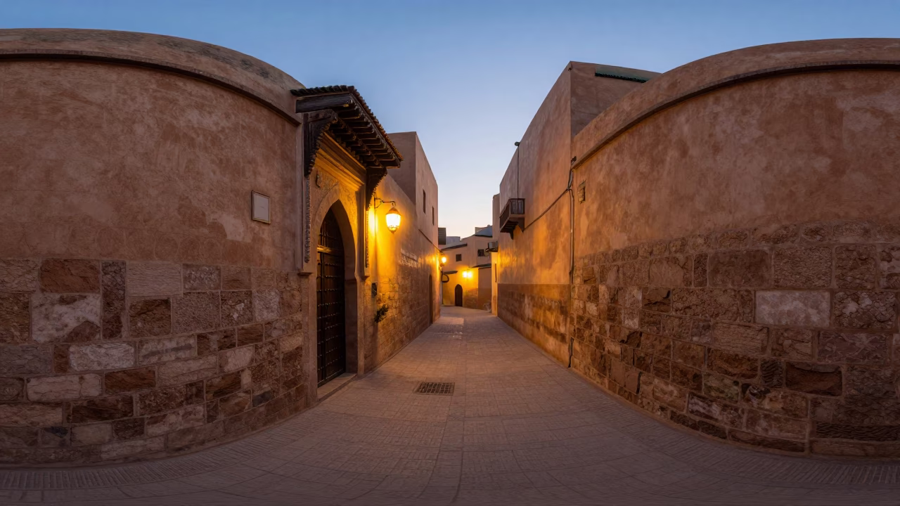 Lantern-Lit Alley in Fez Morocco Before Sunrise with Traditional Architecture and Morning Activity in in Fez, Morocco