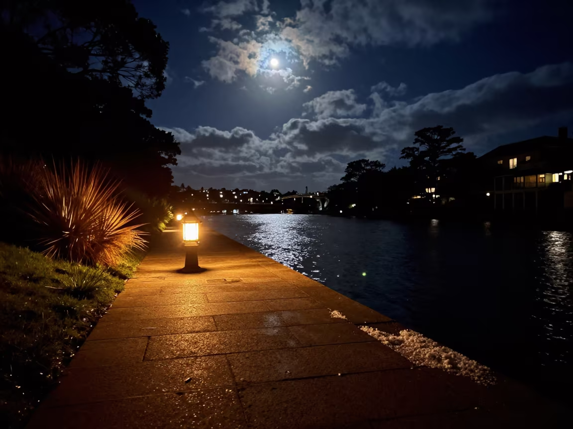 Lantern Lit Canal Path Sydney Blue Midnight in under a band of cold starlight near Sydney