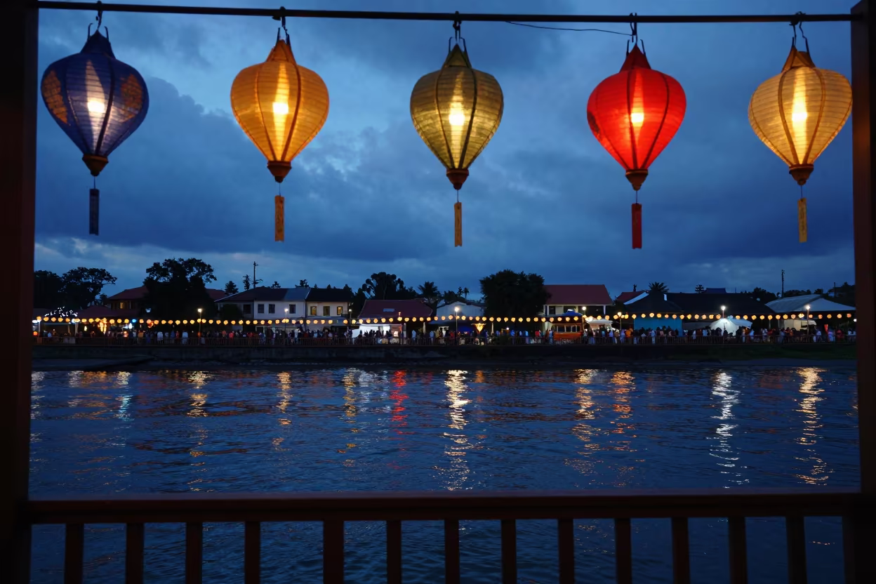 Lantern Procession at Lusaka Waterfront Twilight in at a waterfront celebration in Lusaka