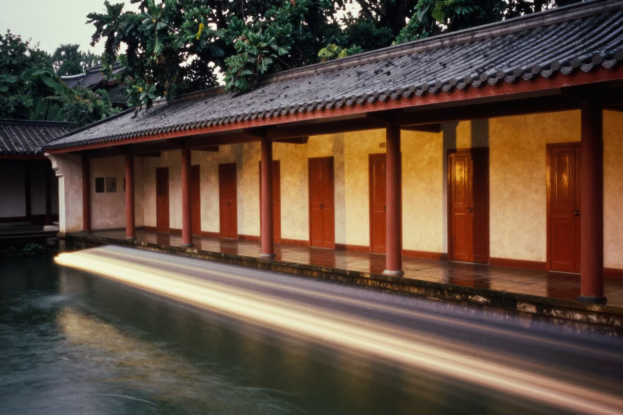 Lantern Trail in Temple Courtyard in in a temple courtyard near Dongshan, Guangzhou