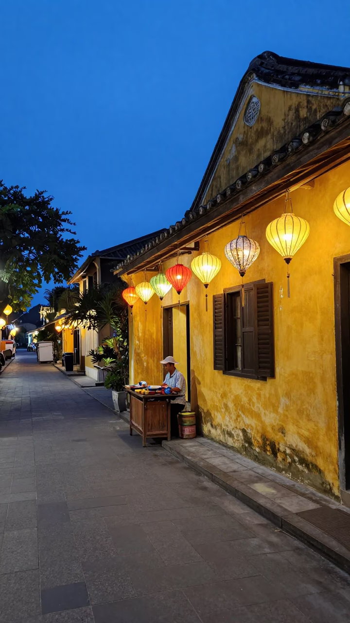 Lantern Vendor in Hoi An at Blue Hour in in Hoi An, Vietnam