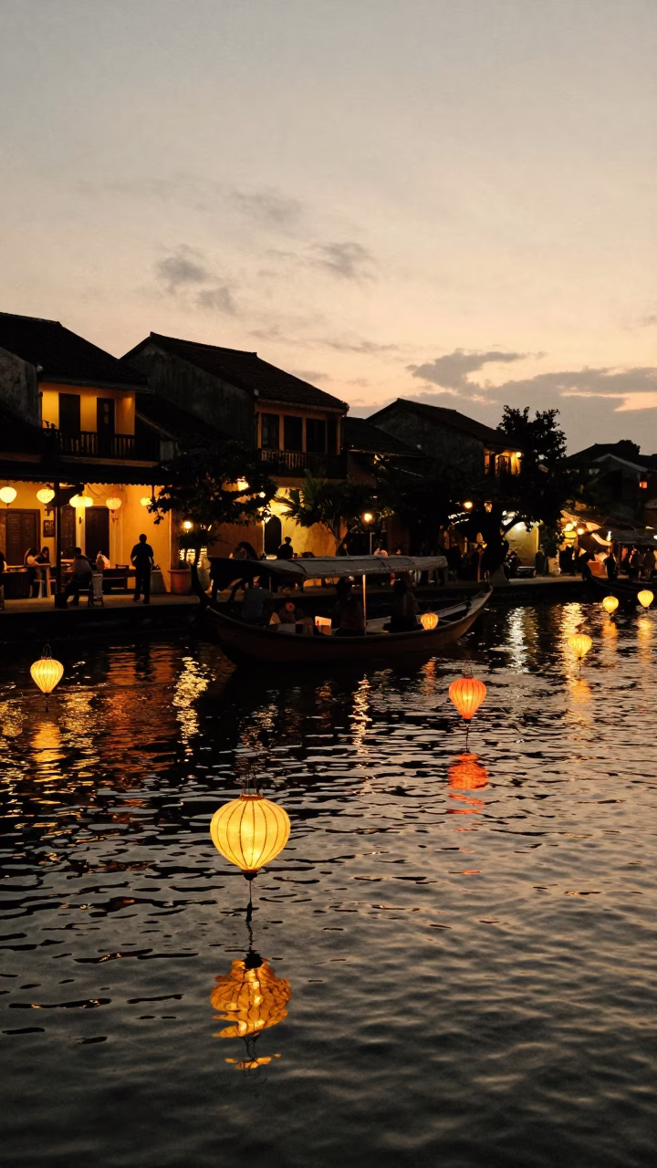Lanterns Floating at The Late Afternoon Light in Hoi An in in Hoi An, Vietnam