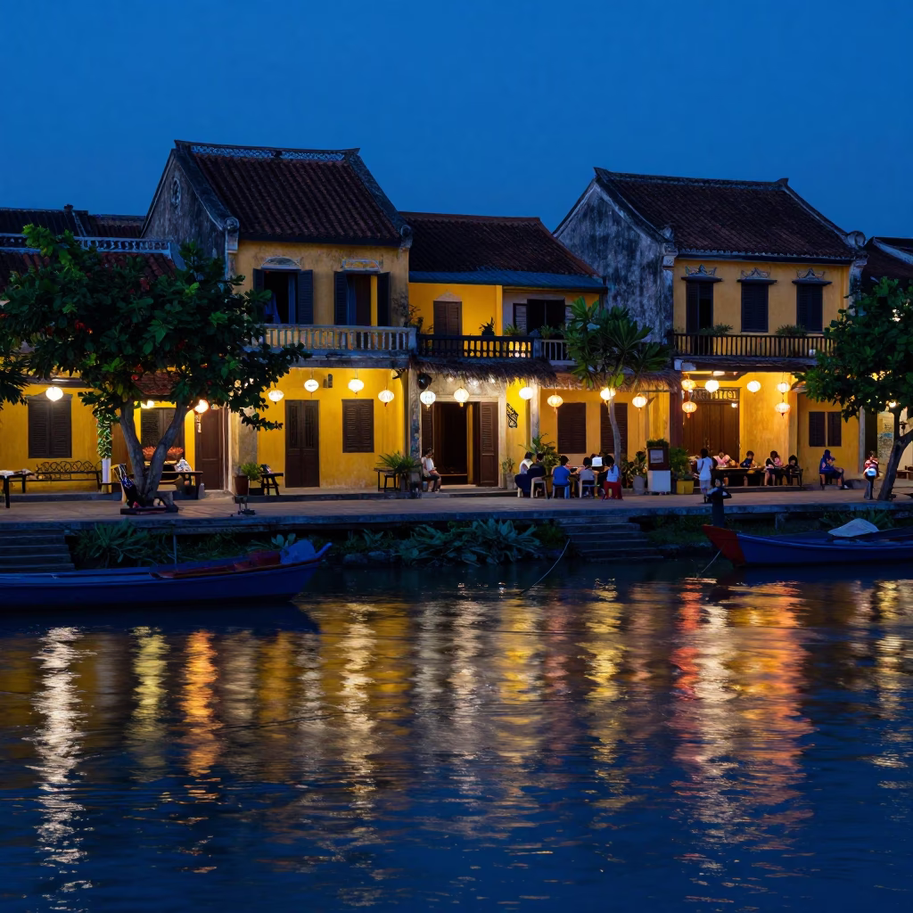 Lanterns Glow at The Last Blue Light Of Evening in Hoi An in in Hoi An, Vietnam