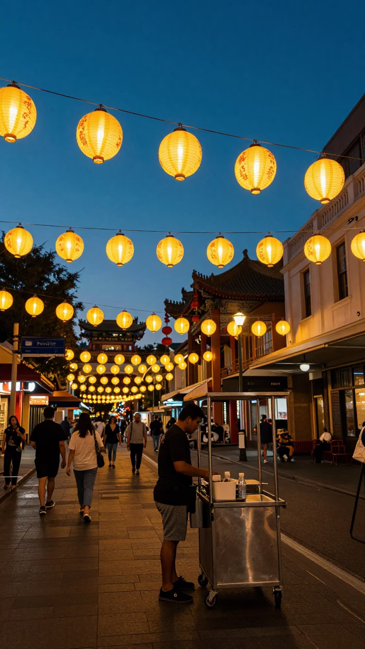 Lanterns Glow in Sydney at As City Lights Begin To Glow in in Sydney, New South Wales, Australia