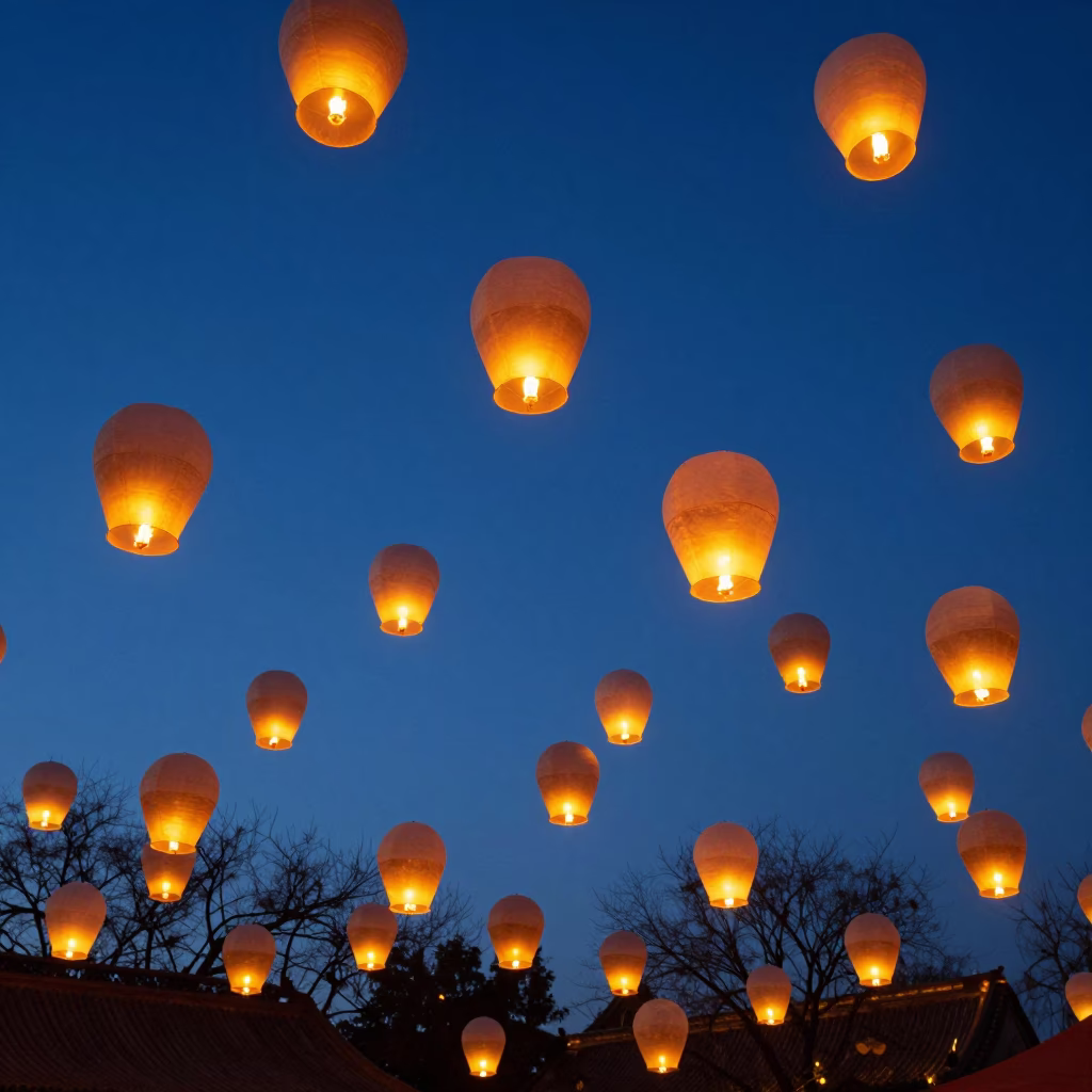 Lanterns Rising in Beijing at Blue Hour in in Beijing, China