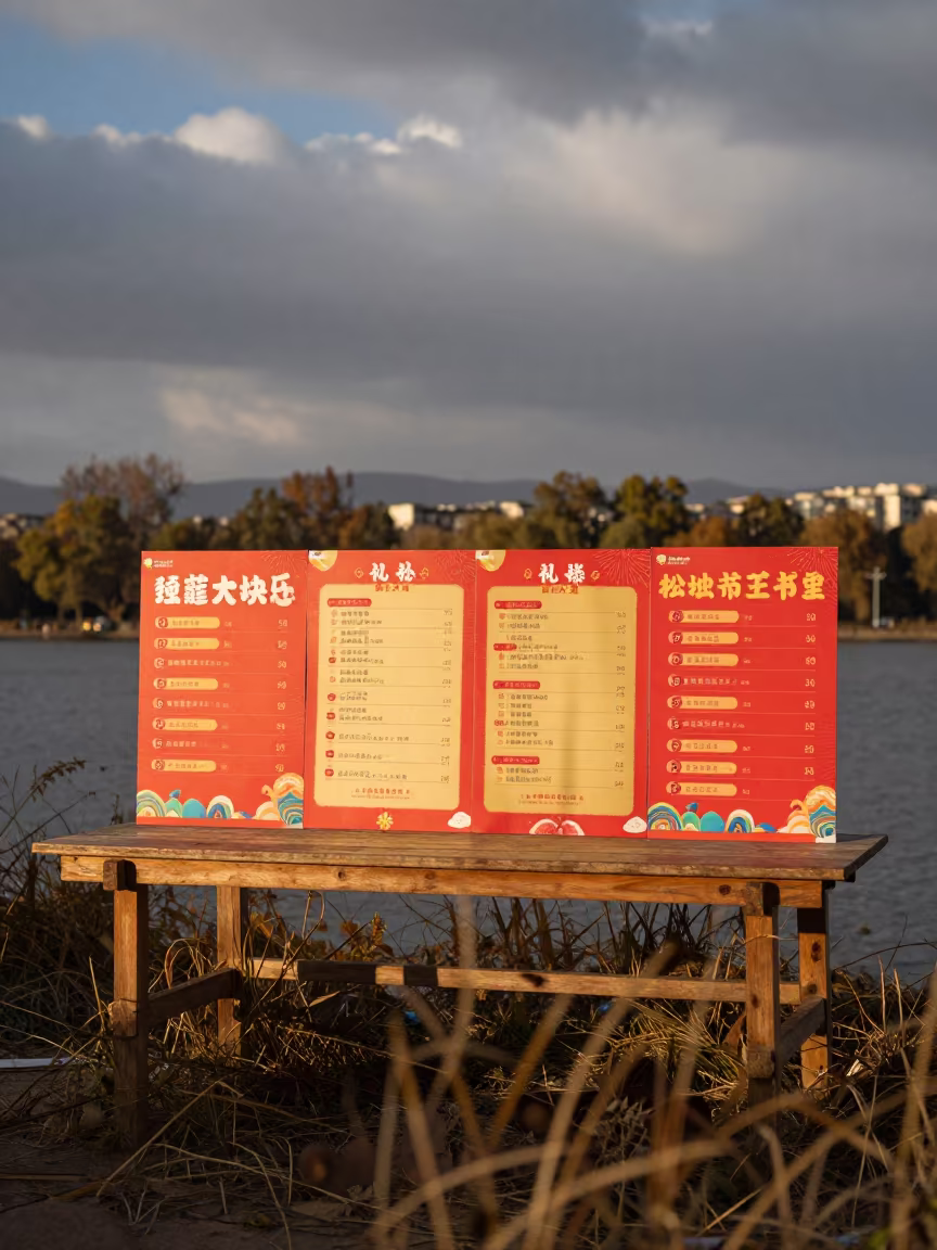 Lanzhou Festival Ticket Table Morning Setup in at a waterfront celebration in Lanzhou