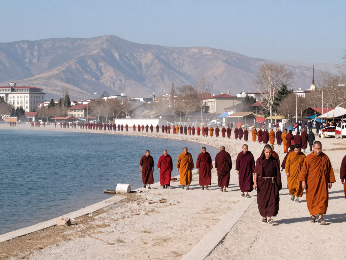 Lao That Luang Festival Procession Turkey Mountain in at the edge of a sacred pool in Turkey
