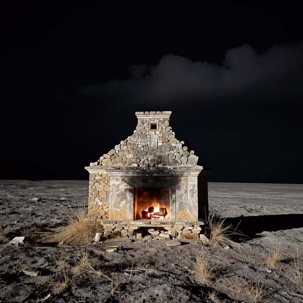 Laotian Stone Ruin Under Lunar Black Sky in in Laos