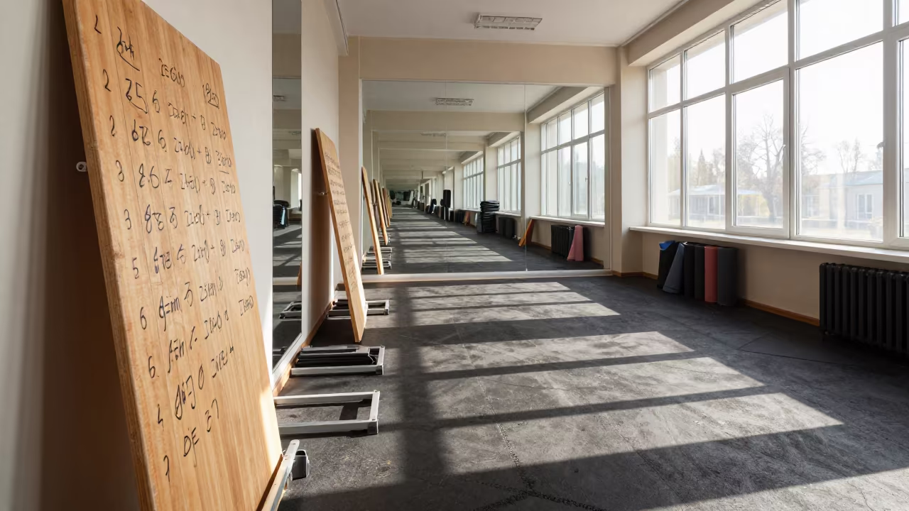 Lap Counter Board In Astana Yoga Studio in inside a yoga studio before the session begins in Astana