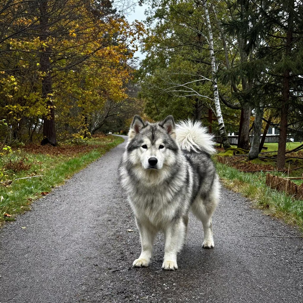 Lapponian Herder on Gondia Park Path in along a quiet park path with soft open shade and a clean background in Gondia