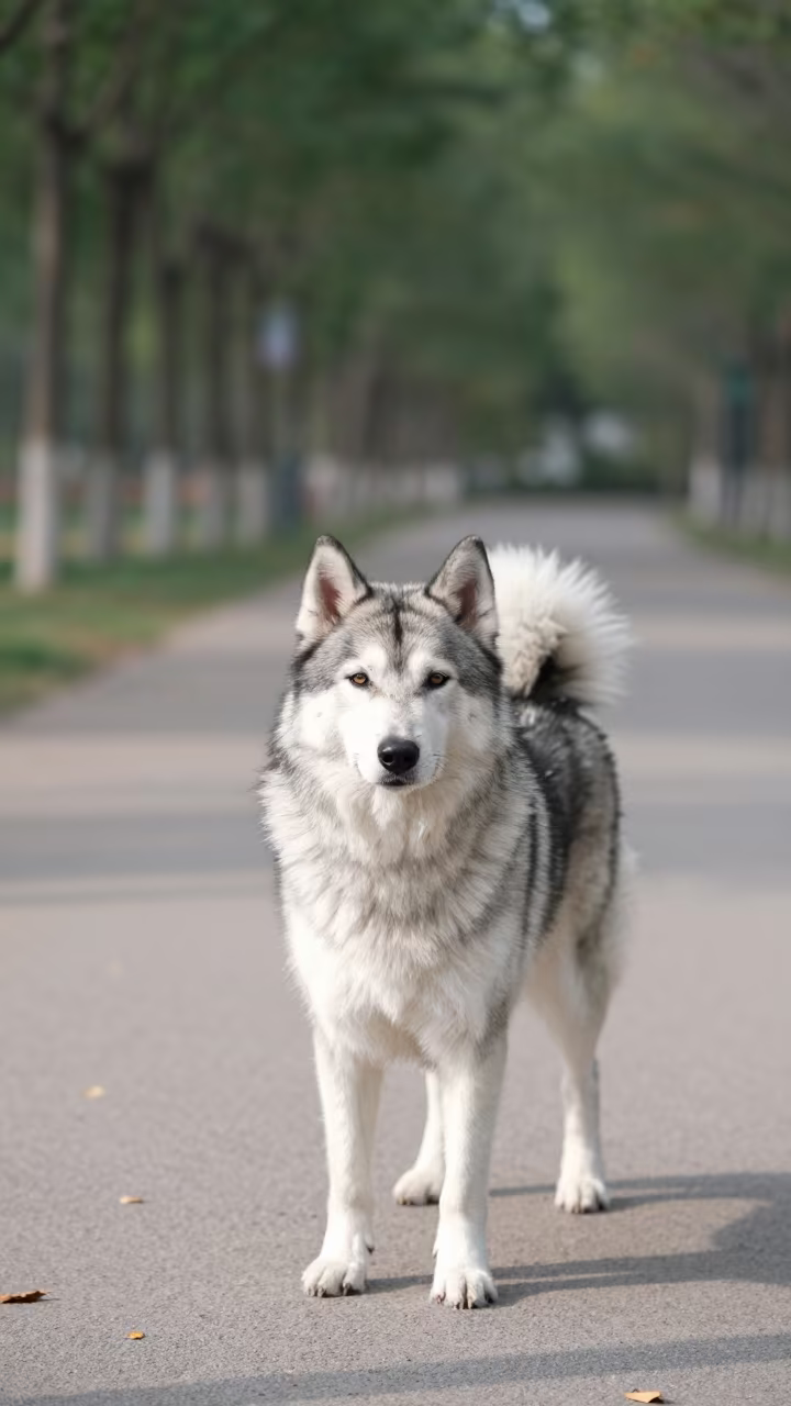 Lapponian Herder Portrait in Hanover Park in along a quiet park path with soft open shade and a clean background in Hanover