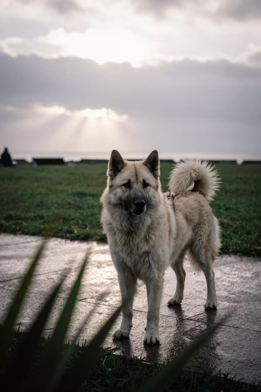 Lapponian Herder Portrait on Santo Domingo Park Path in along a quiet park path with soft open shade and a clean background in Santo Domingo