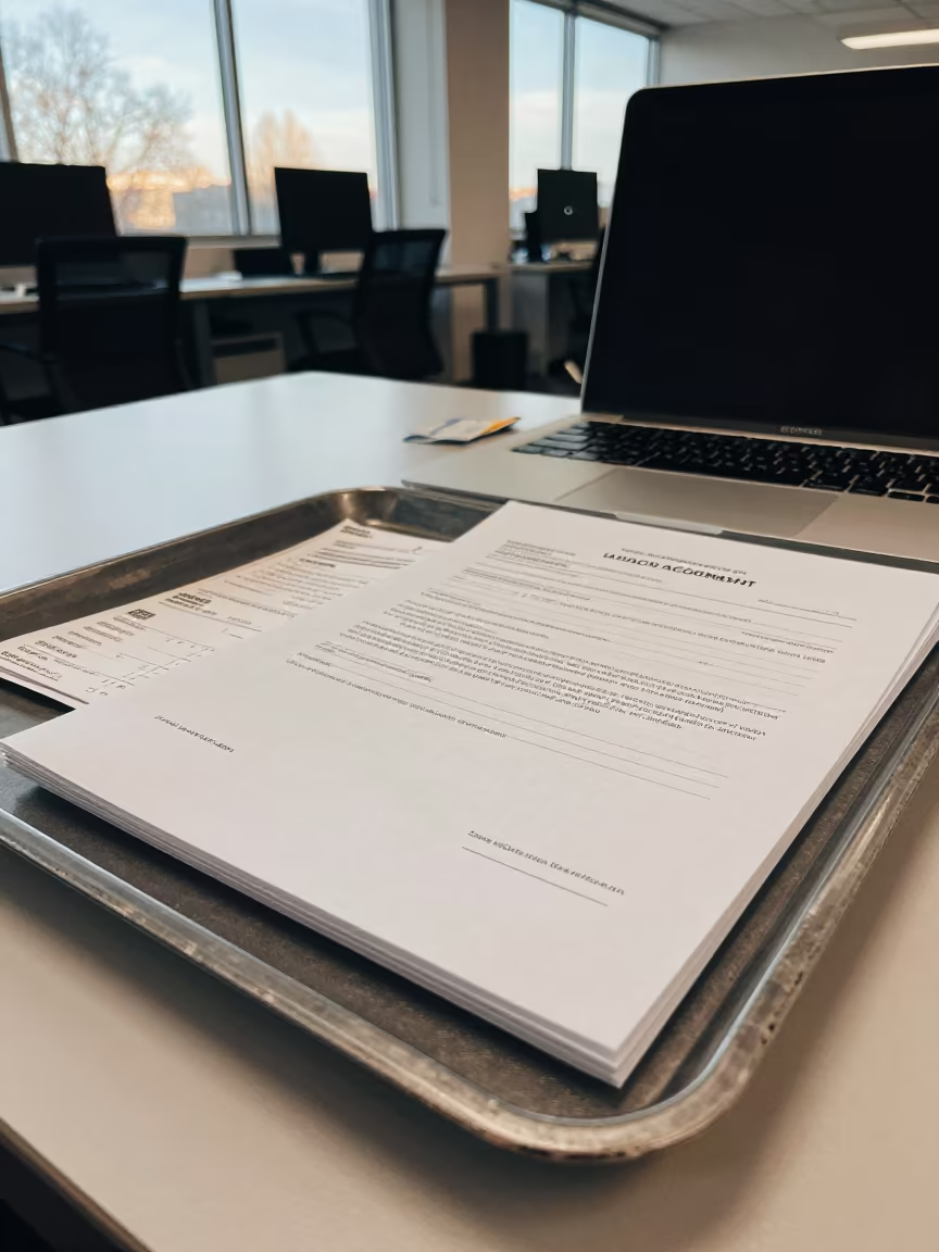 Laptop Agreement Tray at Dawn in Boise Office in inside an open-plan office bay near Boise