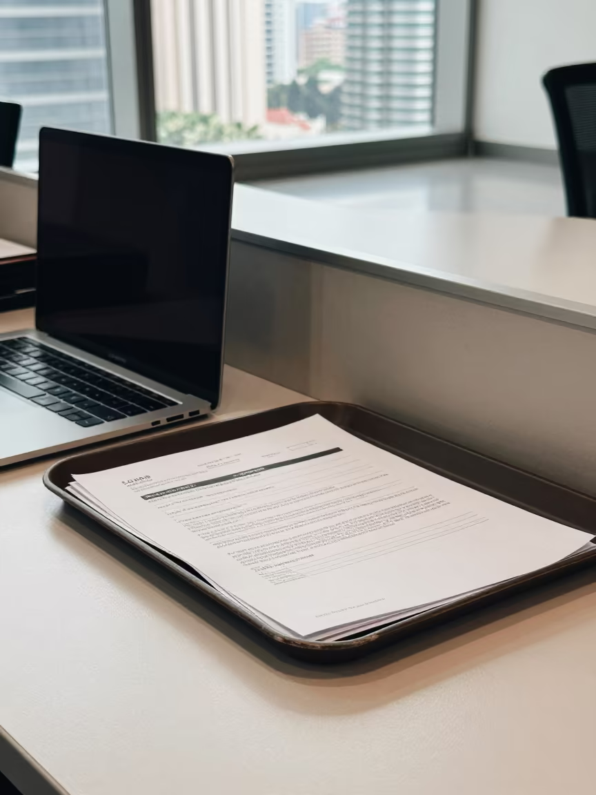 Laptop Loan Agreement Tray at KLCC Reception in at an office reception desk in KLCC, Kuala Lumpur