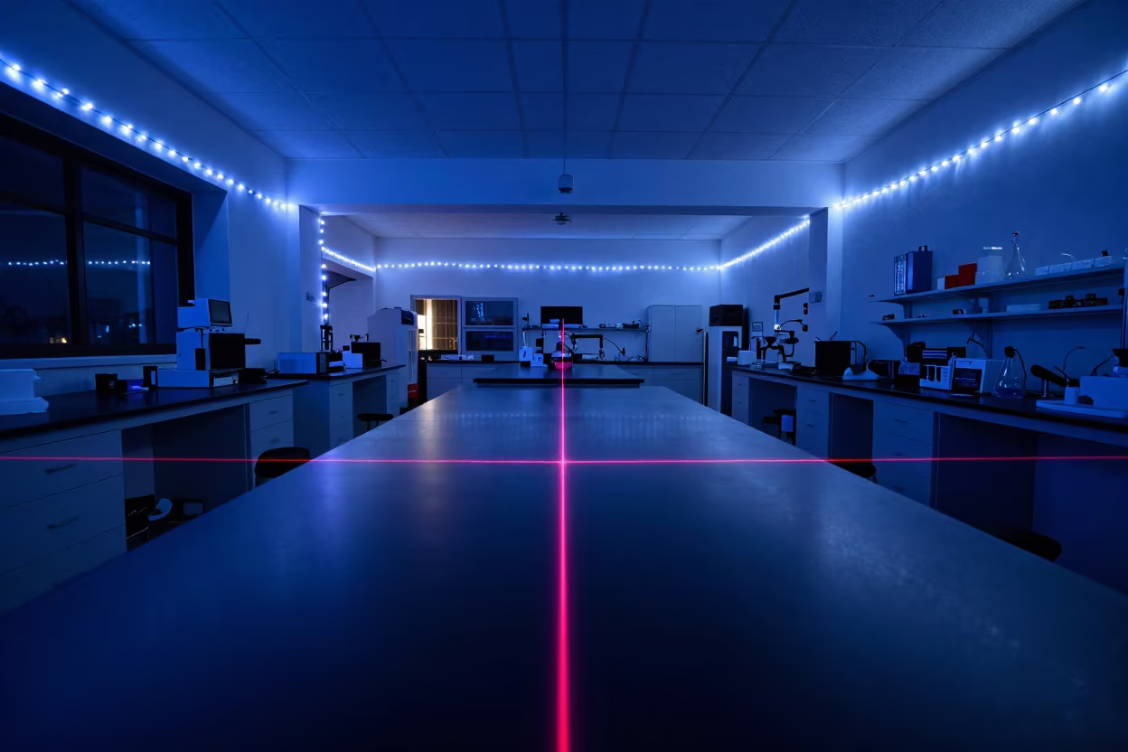 Laser Beam on Optical Table in Tangier Lab in inside a university research lab in Tangier