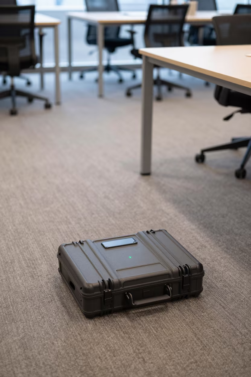 Laser Case on Coworking Floor Late Afternoon in inside a coworking floor near Ulsan