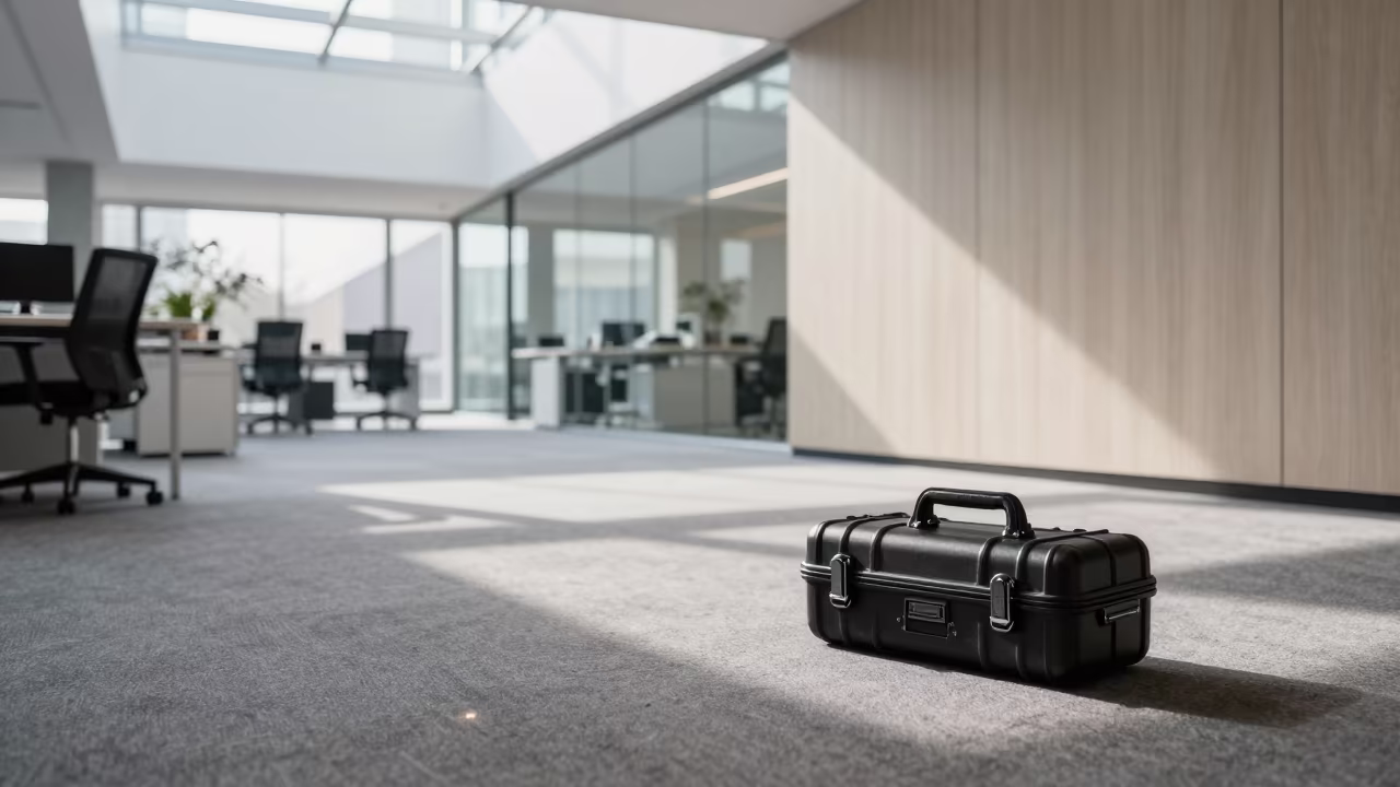 Laser Case in Lyon Office Atrium in inside an open-plan office bay near Lyon