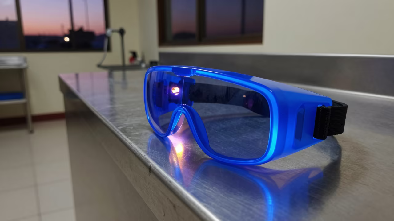 Laser Therapy Goggles on Fish Bagging Counter in inside a fish bagging counter zone in Gómez Palacio