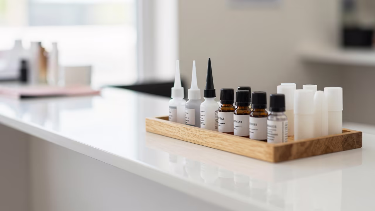 Lash Adhesive Station on Beira Salon Counter in at a salon reception counter in Beira