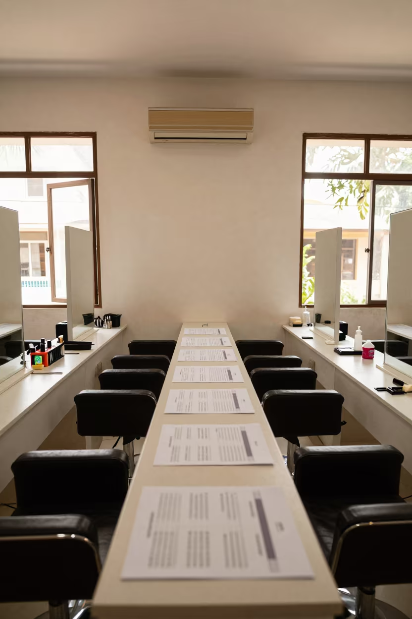 Lash Fan Drying Rack at Pathein Salon Counter in at a salon reception counter in Pathein