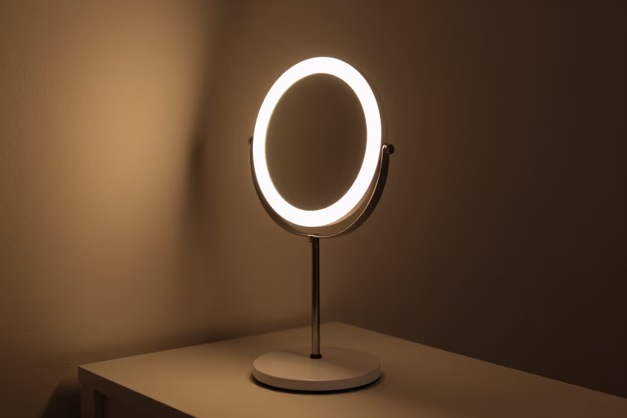 Lash Fan Mirror Stand in Rason Studio in inside a nail studio in Rason