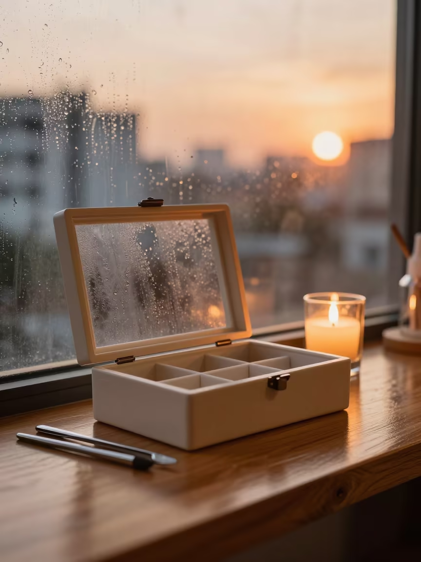 Lash Organizer Box in Cholon Studio Evening Light in inside a nail studio in Cholon, Ho Chi Minh City
